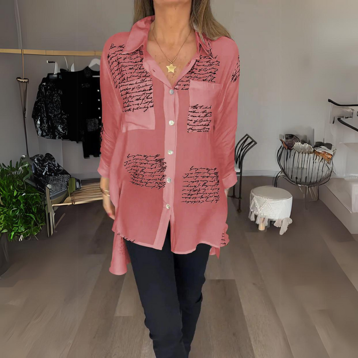 Handgeschriebenes Button-Up Hemd Leinen hemd in Rot (Fast ausverkauft)