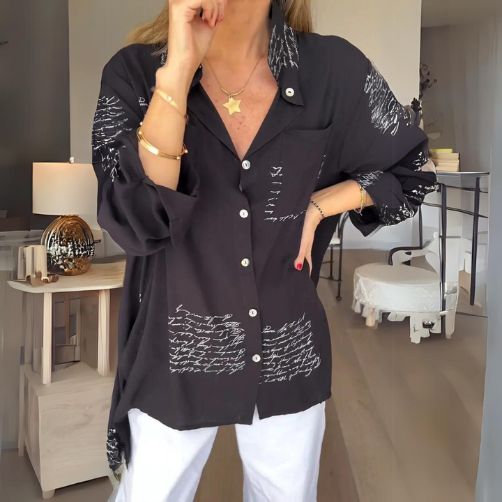 Handgeschriebenes Button-Up Hemd Leinen hemd in Schwarz (Fast ausverkauft)