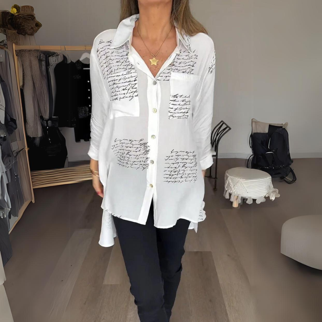Handgeschriebenes Button-Up Hemd Leinen hemd in Weiß (Fast ausverkauft)