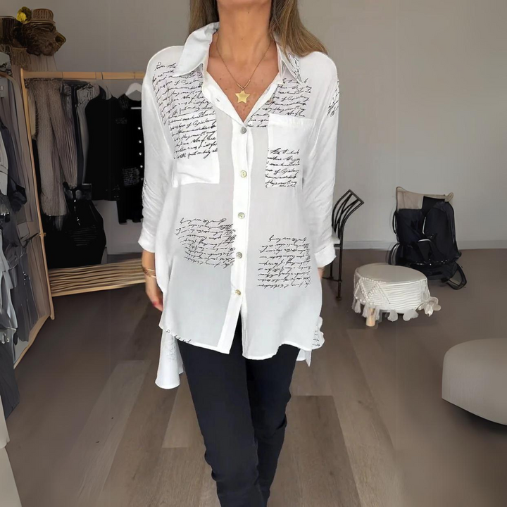Handgeschriebenes Button-Up Hemd Leinen hemd in Weiß (Fast ausverkauft)