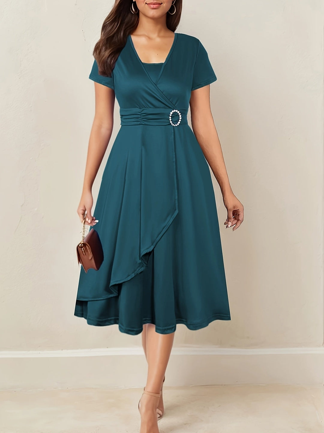 Herbstliches Hochzeitsgast Maxikleid in Dunkelcyan