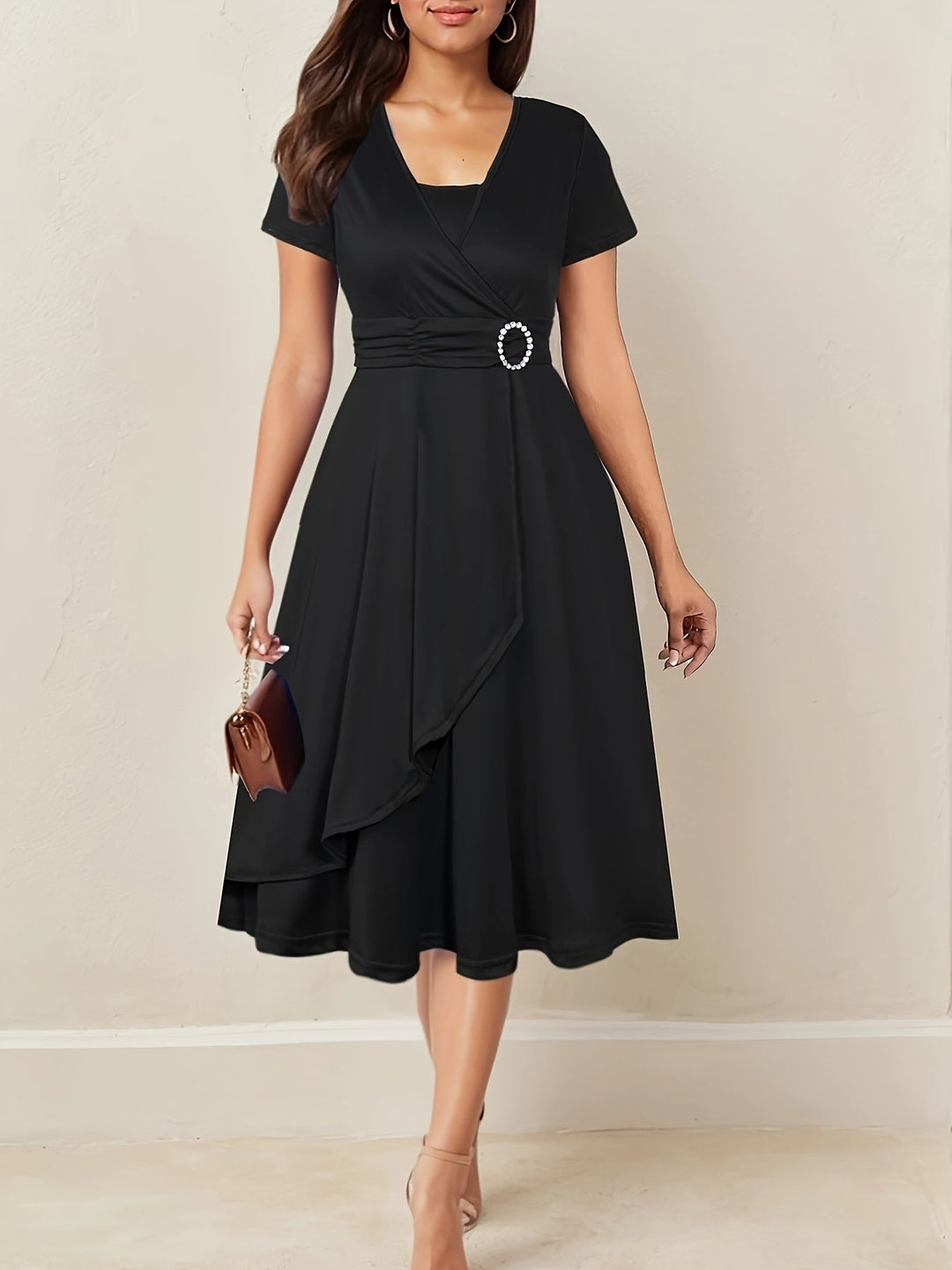 Herbstliches Hochzeitsgast Maxikleid in Schwarz