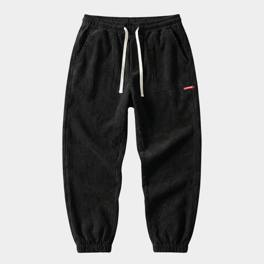 Herren Baggy Jogger mit Rippen-Textur in Schwarz