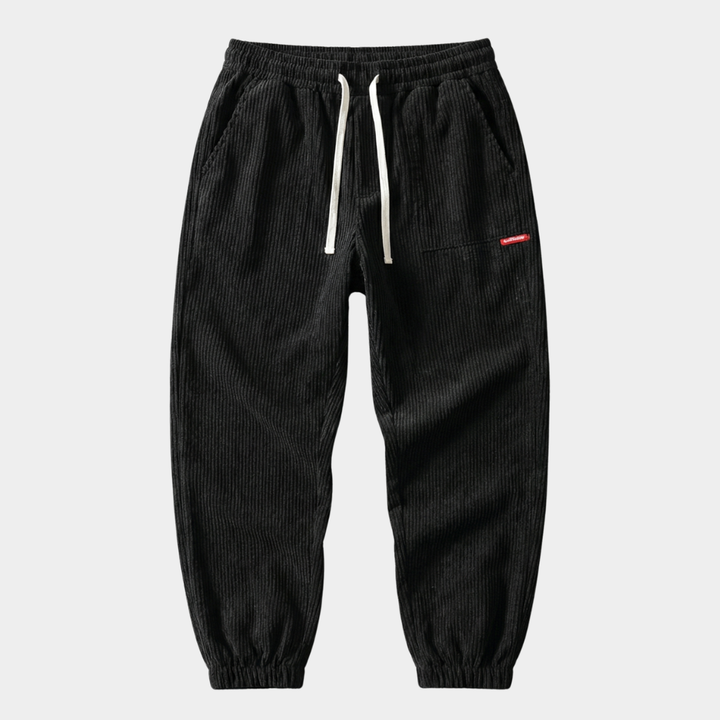 Herren Baggy Jogger mit Rippen-Textur in Schwarz