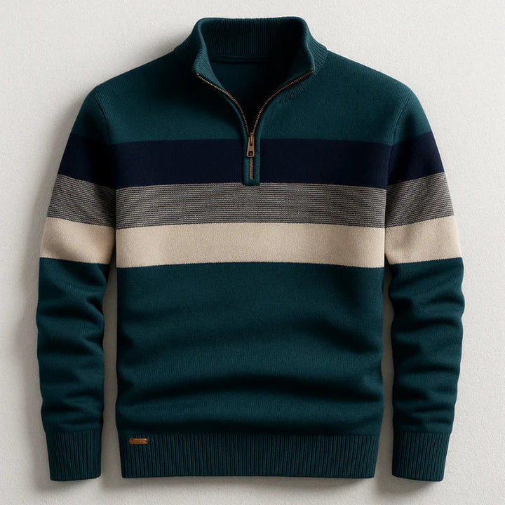 Herren Baumwoll Pullover mit Reißverschluss in Grün