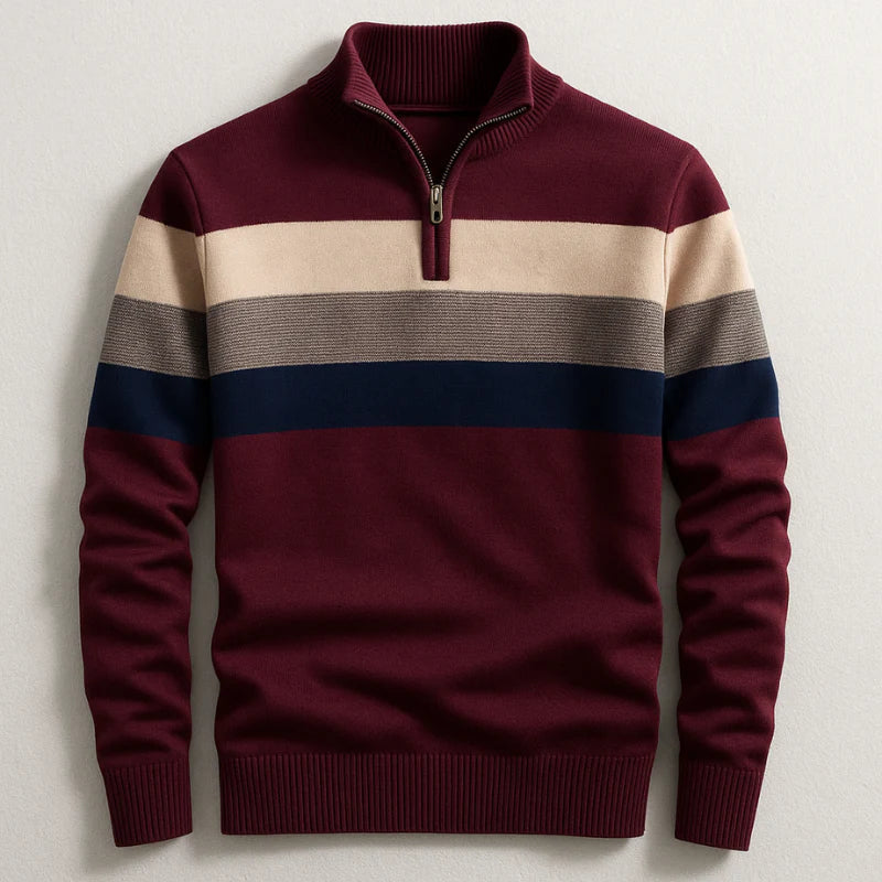 Herren Baumwoll Pullover mit Reißverschluss in Kastanienbraun