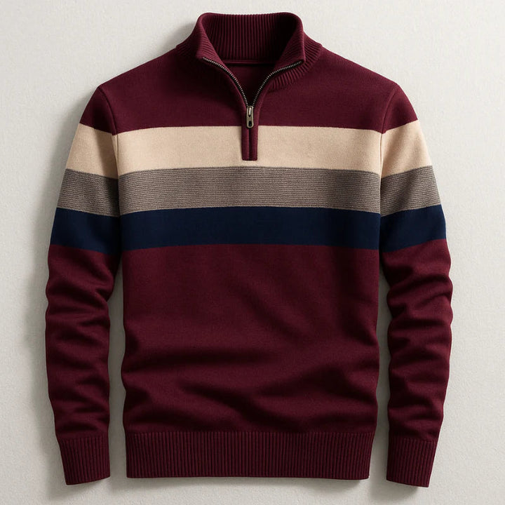 Herren Baumwoll Pullover mit Reißverschluss in Kastanienbraun