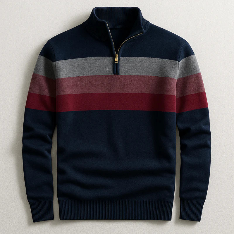 Herren Baumwoll Pullover mit Reißverschluss in Marineblau