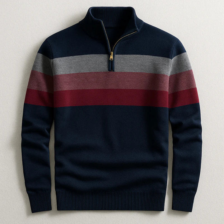 Herren Baumwoll Pullover mit Reißverschluss in Marineblau