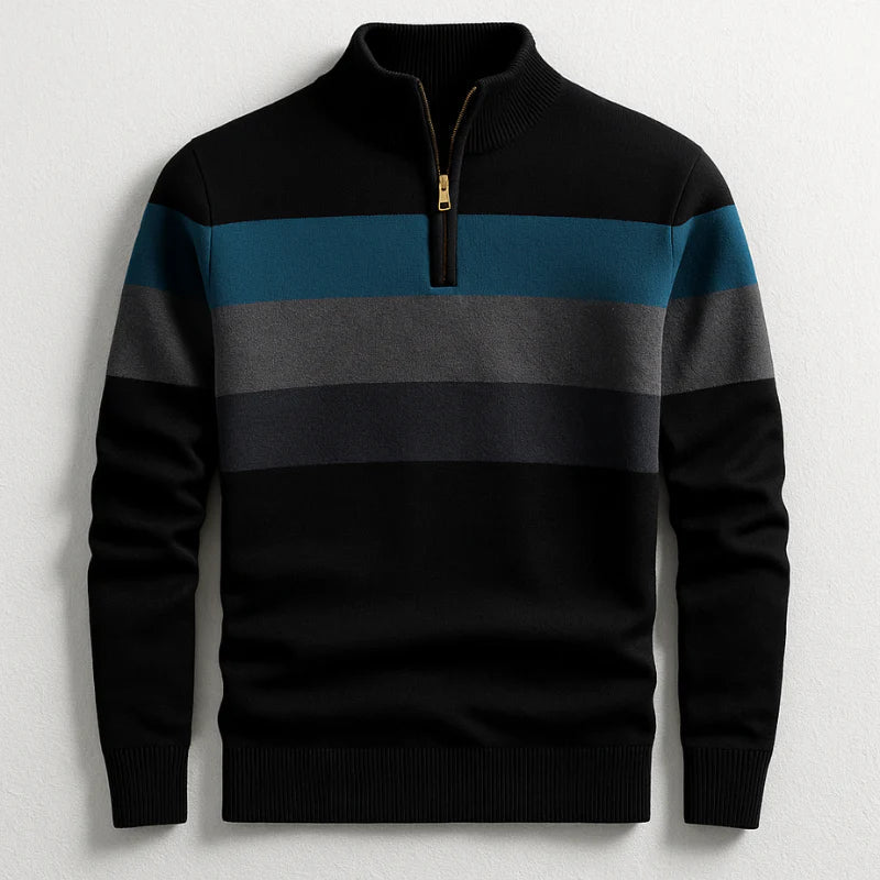 Herren Baumwoll Pullover mit Reißverschluss in Schwarz