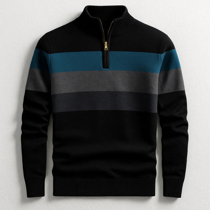 Herren Baumwoll Pullover mit Reißverschluss in Schwarz