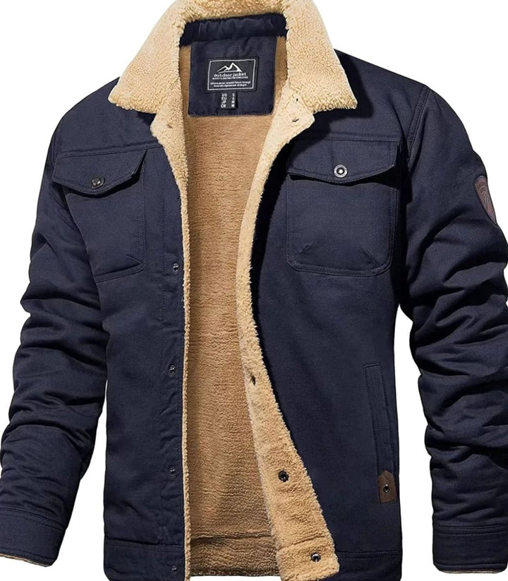 Herren Cargo-Winterjacke mit Sherpa-Innenfutter und Druckknöpfen in Blau
