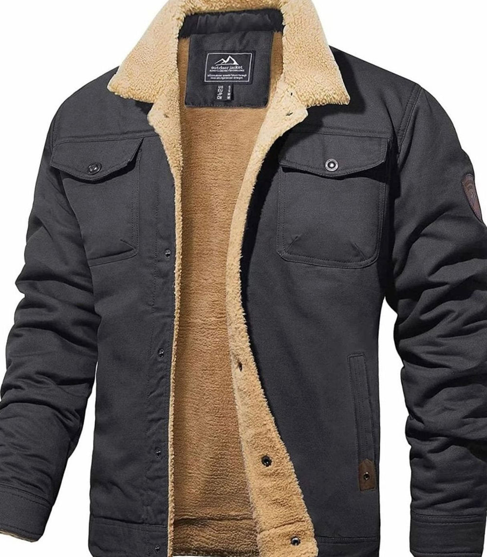 Herren Cargo-Winterjacke mit Sherpa-Innenfutter und Druckknöpfen in Grau