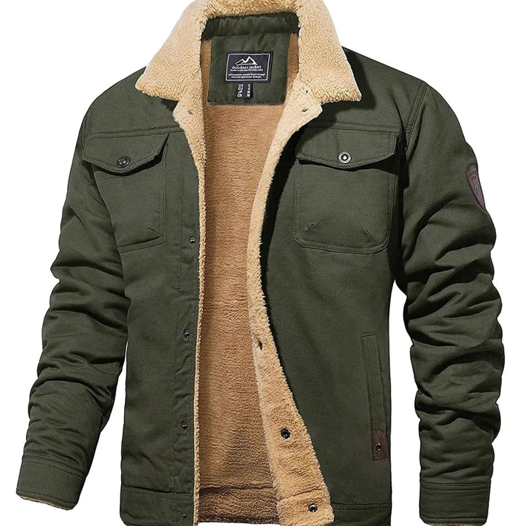 Herren Cargo-Winterjacke mit Sherpa-Innenfutter und Druckknöpfen in Grün