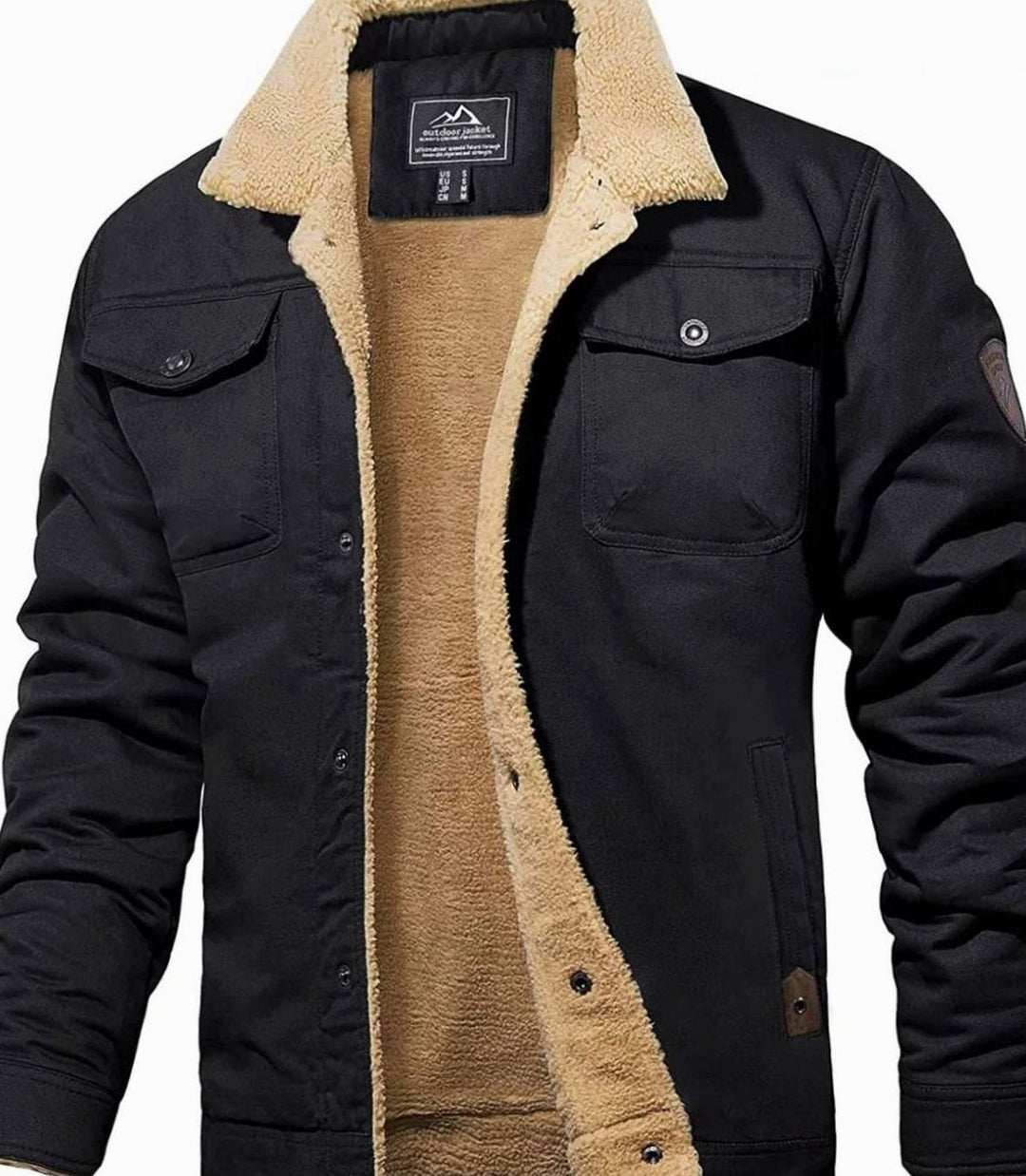 Herren Cargo-Winterjacke mit Sherpa-Innenfutter und Druckknöpfen in Schwarz