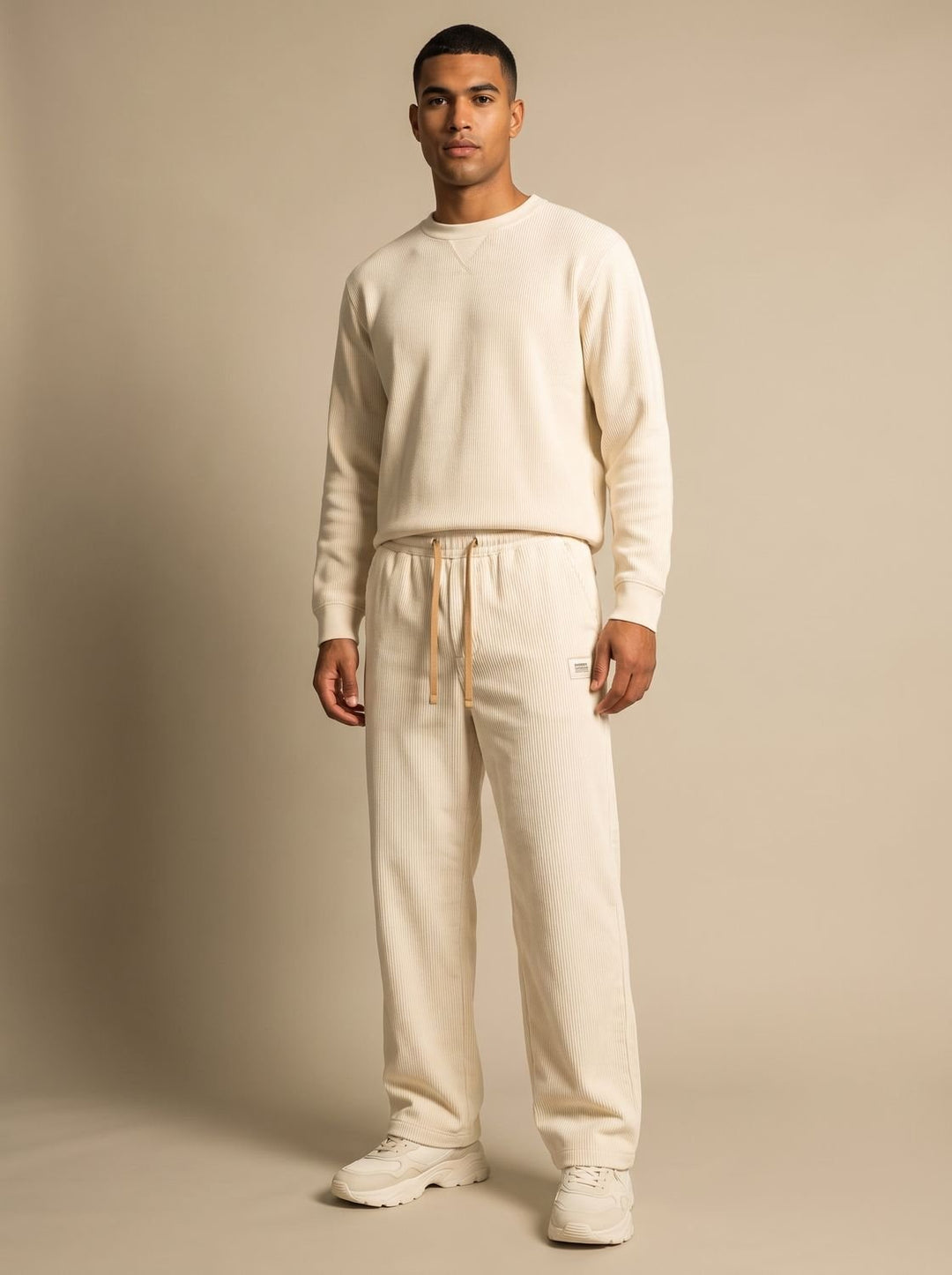 Herren Cargohose aus Baumwollkord mit Zugband in Apricot