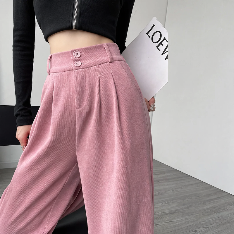 Herren Cargohose aus Chenille mit hohem Bund in Fleece Rosa Standard