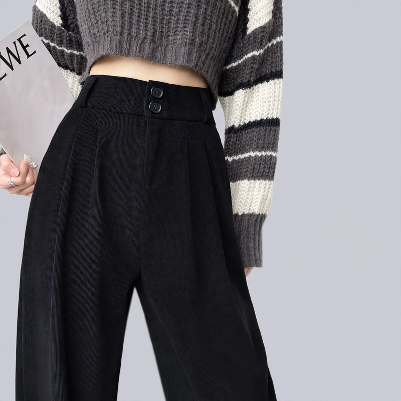 Herren Cargohose aus Chenille mit hohem Bund in Fleece Schwarz Petite