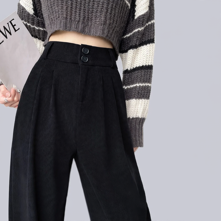 Herren Cargohose aus Chenille mit hohem Bund in Fleece Schwarz Tall