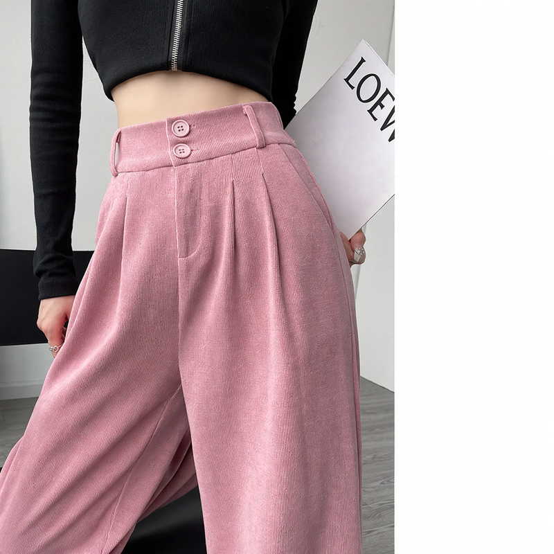 Herren Cargohose aus Chenille mit hohem Bund in Rosa Standard Herbst