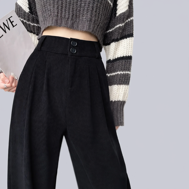 Herren Cargohose aus Chenille mit hohem Bund in Schwarz Petite Herbst