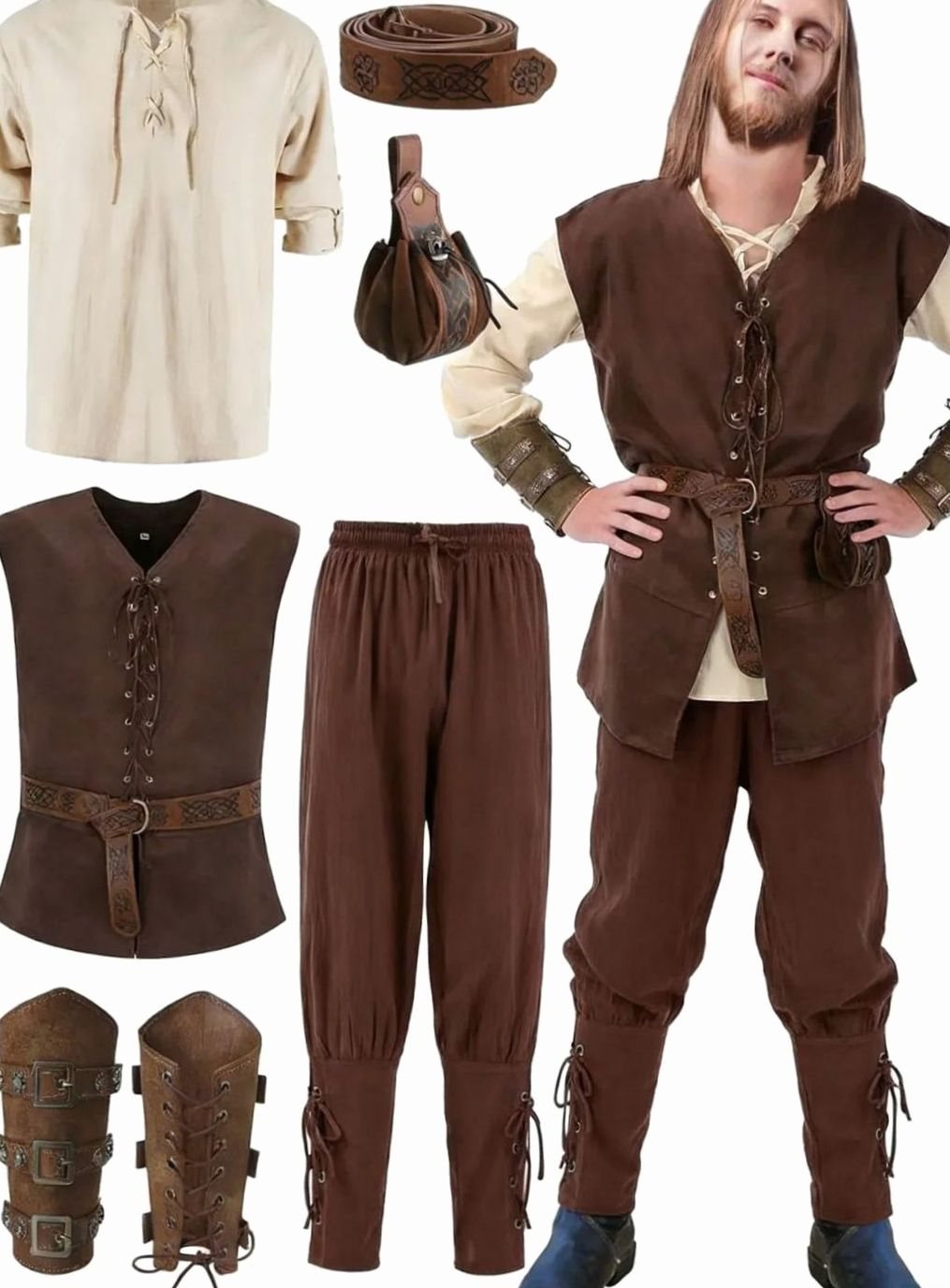 Herren Cargohose für Mittelalter-Kostüme in Beige-Braun