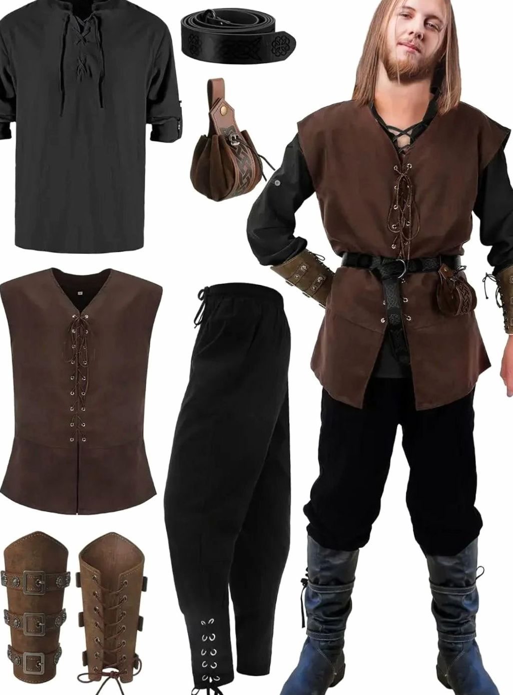 Herren Cargohose für Mittelalter-Kostüme in Schwarz-Schwarz