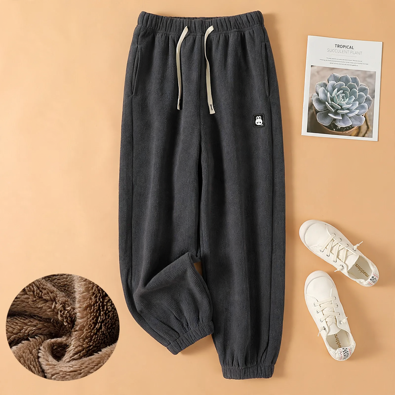 Herren Cargohose im Jogger-Stil in Blaugrau, Polarfleece, Winter