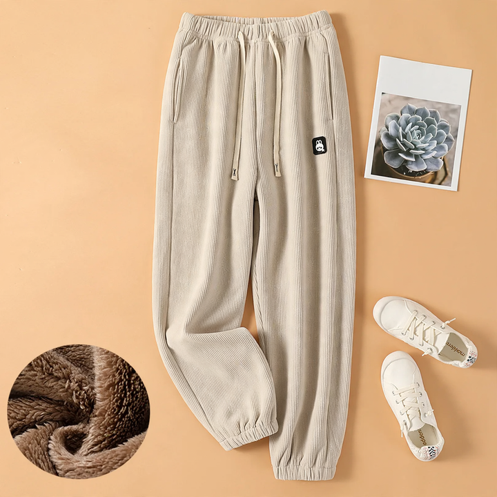 Herren Cargohose im Jogger-Stil in Creme Polarfleece Winter