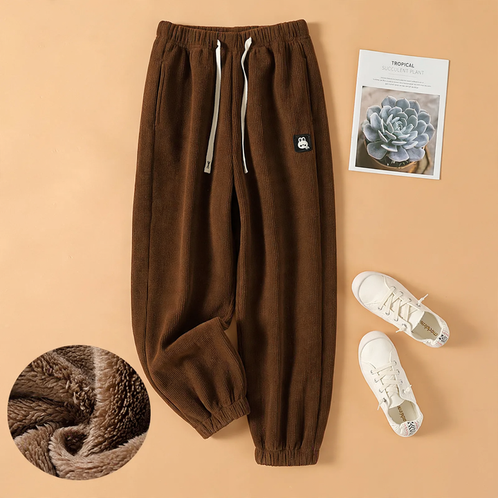 Herren Cargohose im Jogger-Stil in Dunkelbraun Polarfleece Winter gefüttert