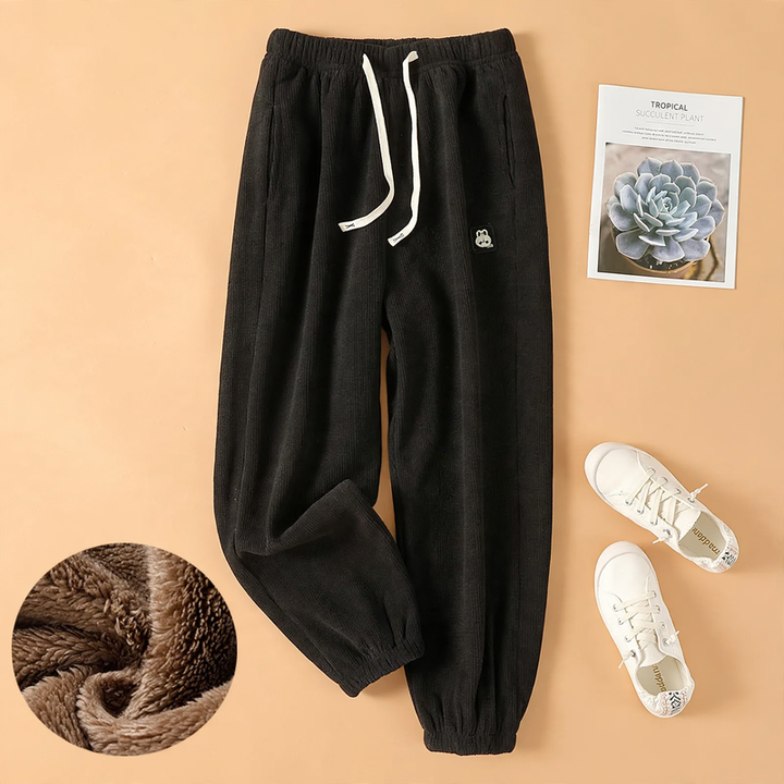 Herren Cargohose im Jogger-Stil in Schwarz, Polar Fleece, Winter