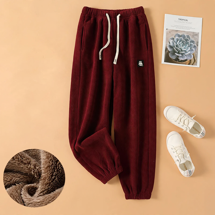 Herren Cargohose im Jogger-Stil in Weinrot, Polarfleece, Winter