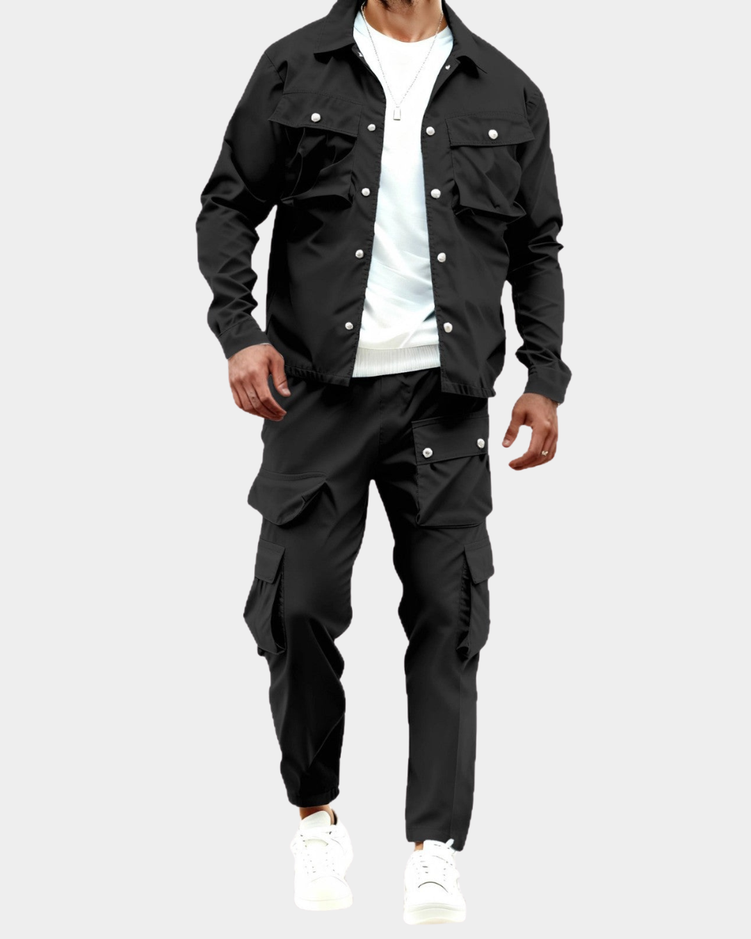 Herren Cargohose im Workwear-Stil mit Jacke in Schwarz