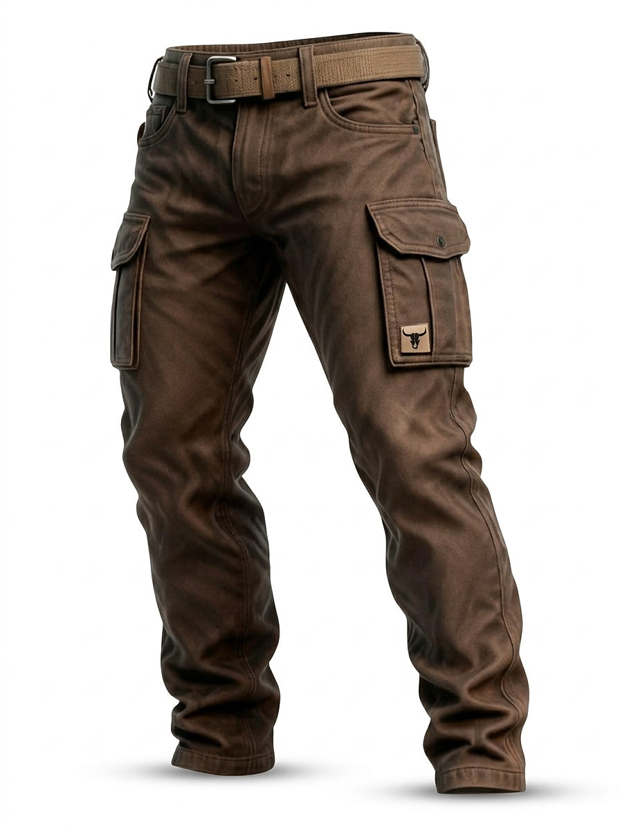 Herren Cargohose Utility-Stil mit Funktionsgürtel und Taschen in Braun