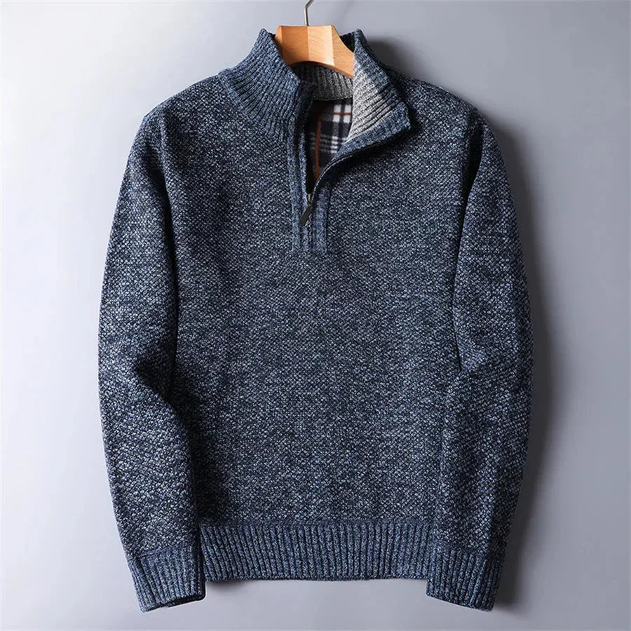 Herren Fleece Pullover im Slim-Fit in Blau