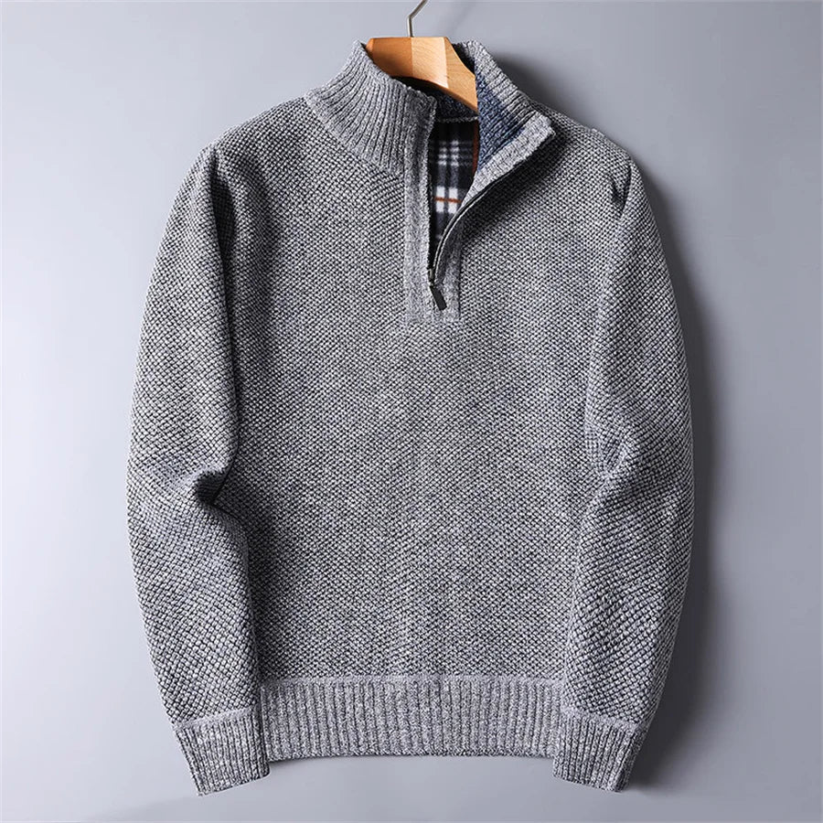 Herren Fleece Pullover im Slim-Fit in Hellgrau