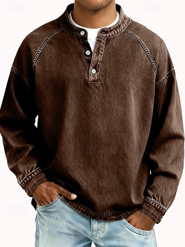 Herren Henley-Pullover im Vintage-Look für Alltag in Braun