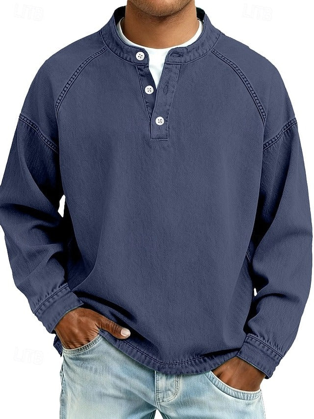 Herren Henley-Pullover im Vintage-Look für Alltag in Dunkelblau