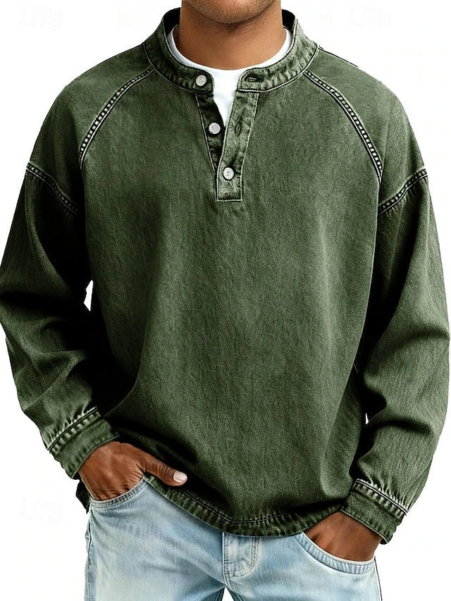 Herren Henley-Pullover im Vintage-Look für Alltag in Dunkelgrün