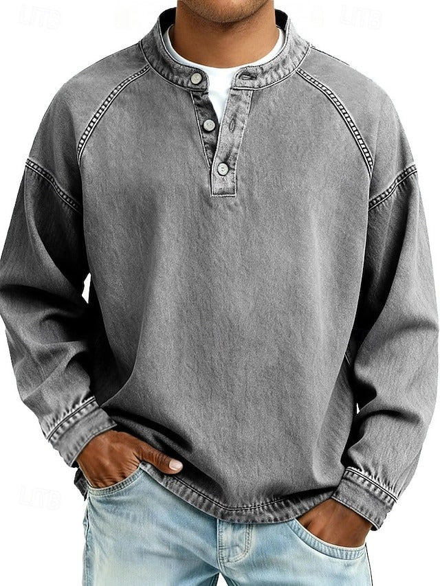 Herren Henley-Pullover im Vintage-Look für Alltag in Grau
