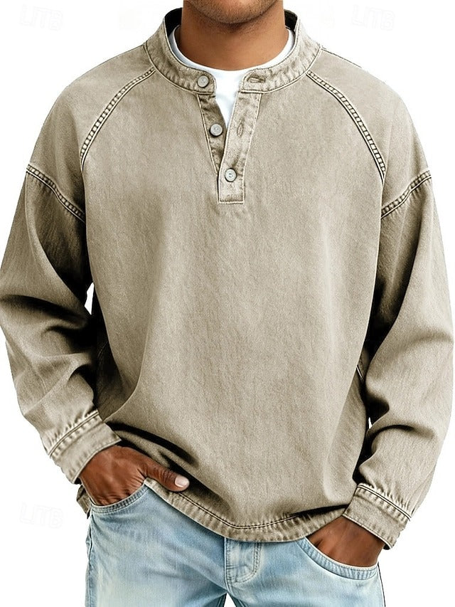 Herren Henley-Pullover im Vintage-Look für Alltag in Khaki