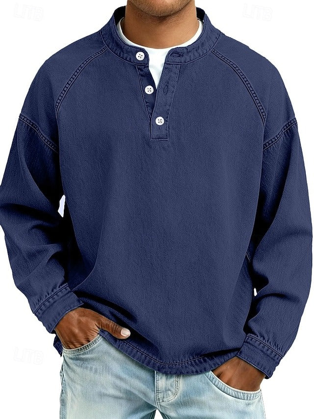 Herren Henley-Pullover im Vintage-Look für Alltag in Königsblau