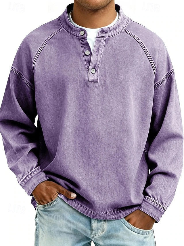 Herren Henley-Pullover im Vintage-Look für Alltag in Lila