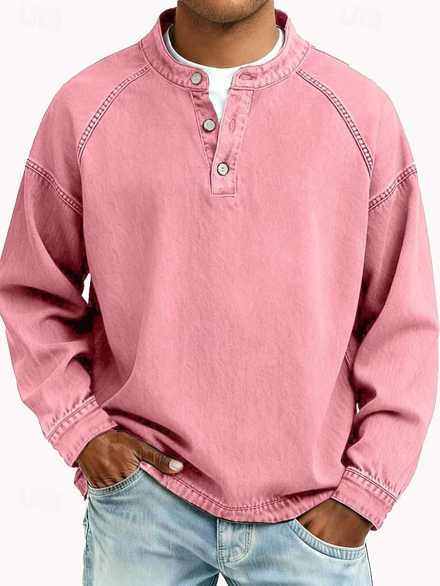 Herren Henley-Pullover im Vintage-Look für Alltag in Rosa
