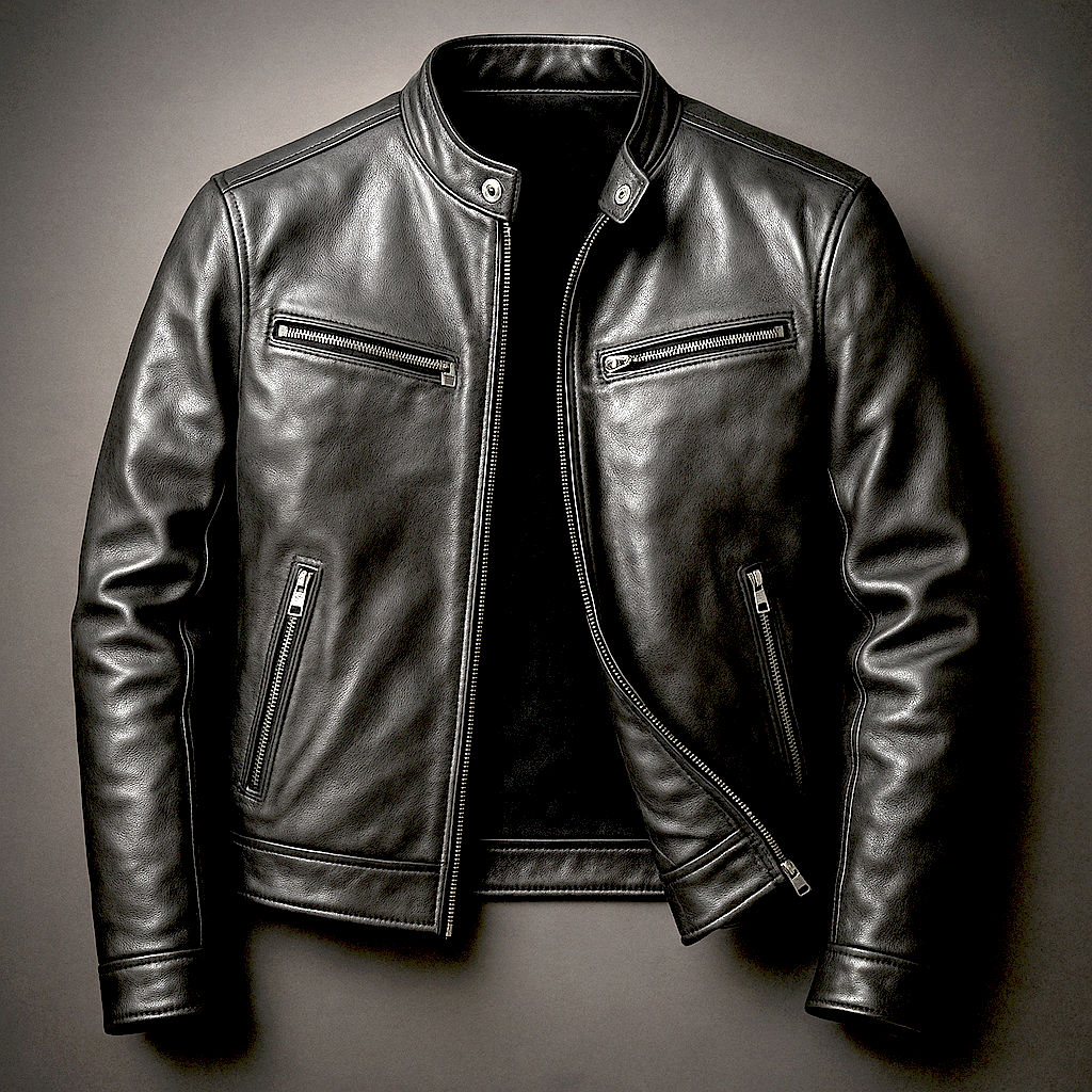 Herren Jacke mit Ledernähten im Blazer-Schnitt in Biker Schwarz