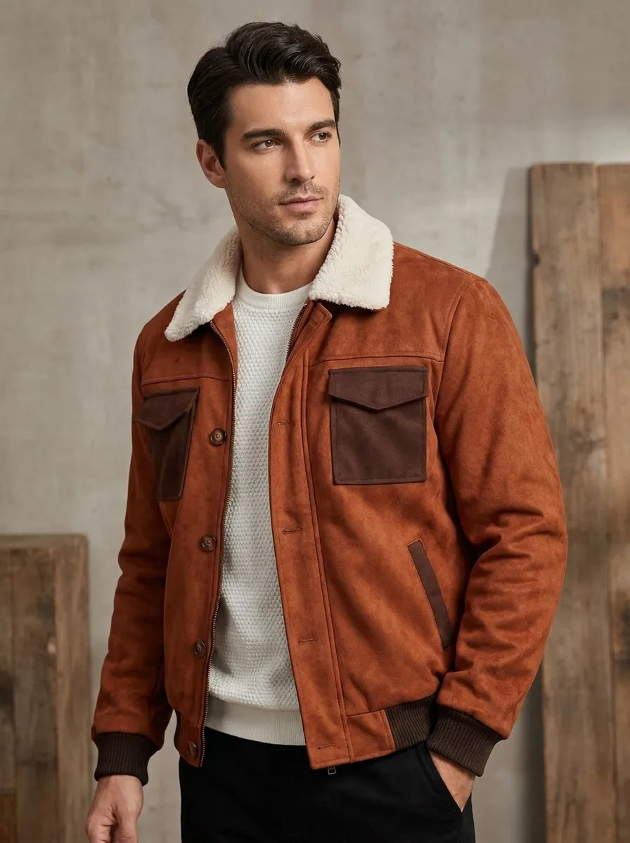 Herren Jacke mit Sherpa-Fütterung im Vintage-Stil (3)