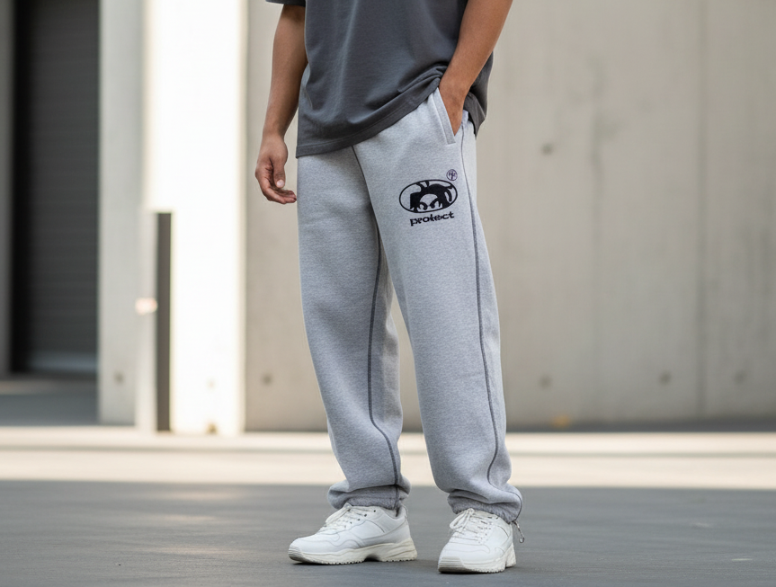 Herren Jogginghose im Baggy Y2K Retro-Stil in Grau