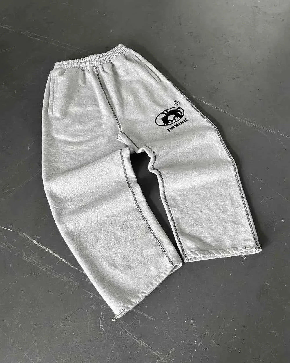 Herren Jogginghose im Baggy Y2K Retro-Stil in Hellgrau