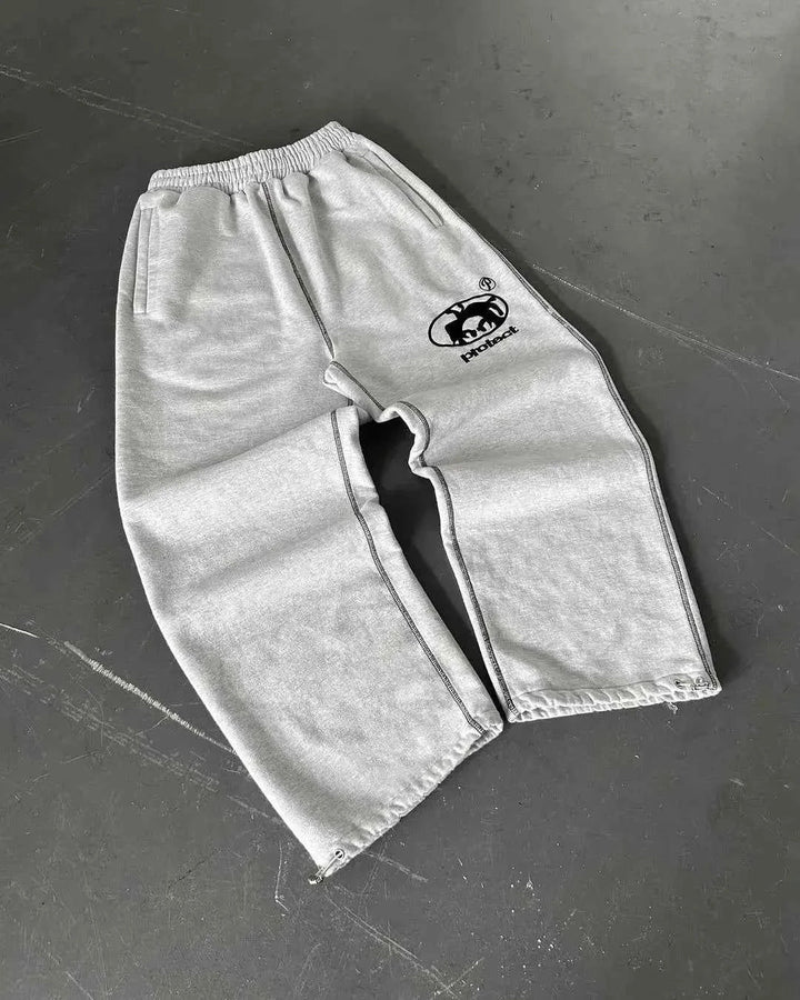 Herren Jogginghose im Baggy Y2K Retro-Stil in Hellgrau