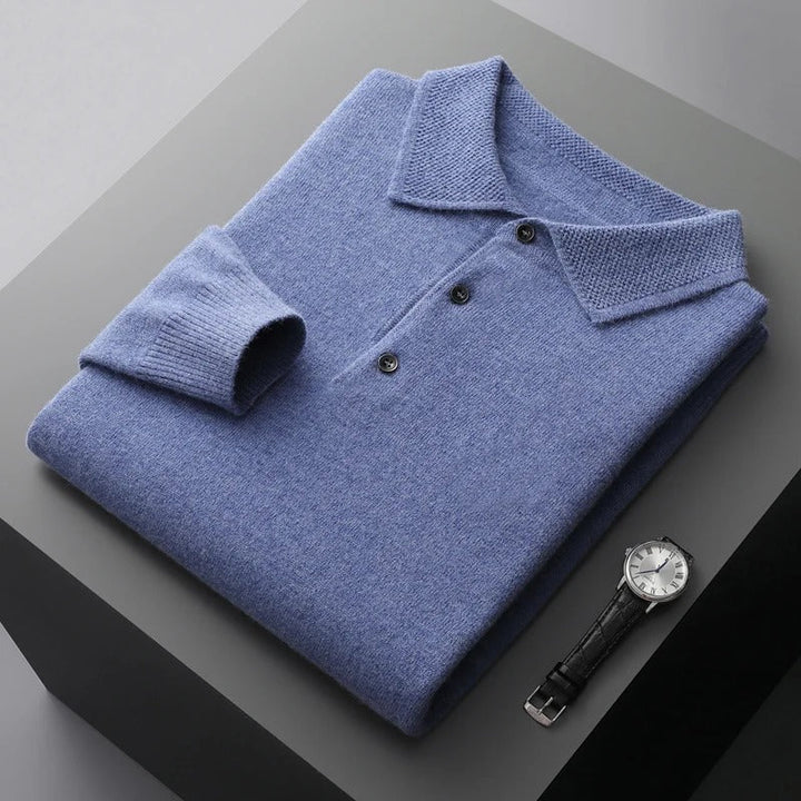 Herren Kaschmir Business Pullover Polostil in Blau